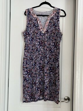 Lands' End Navy Paisley V-Neck sleeveless Dress